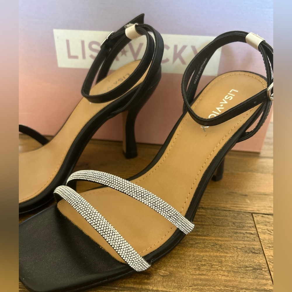 LISA VICKY Gem Crystal Ankle Strap Sandal Black Women's Sandals - Picture 8 of 15